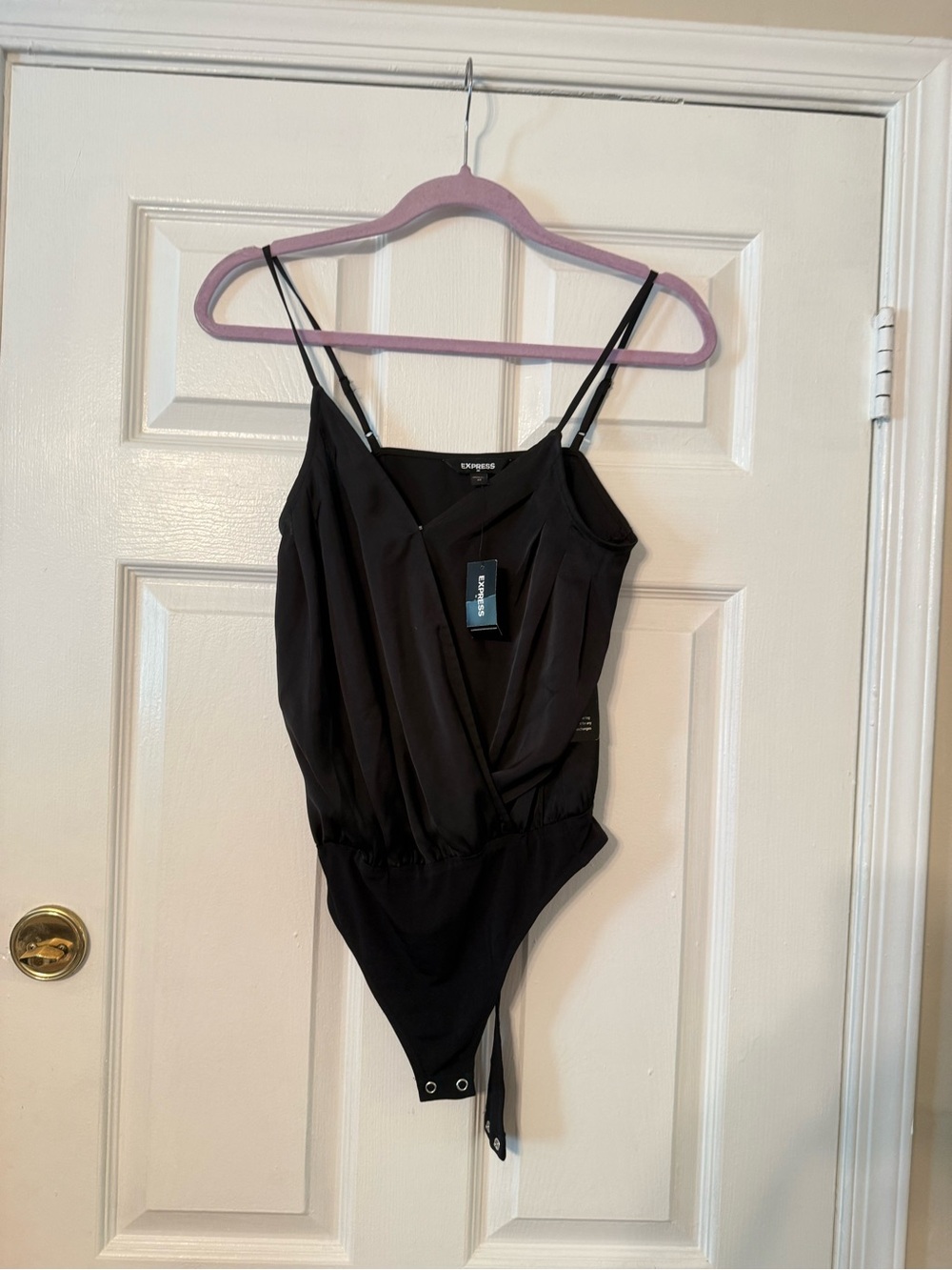 Express Black Wrap-Front Spaghetti-Strap Bodysuit